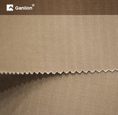 Khaki Anti UV Polyester Cotton Functional Workwear Fabric Ripstop 2*2