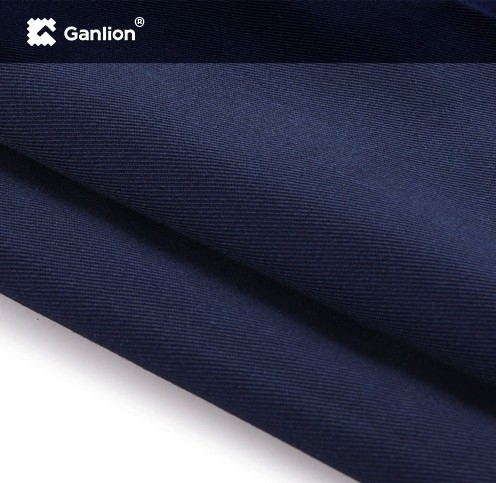 Navy Polyester Tencel Rental Workwear Fabric Pilling Resistant