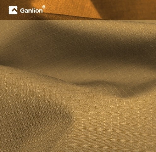 Dark Khaki Polyester Cotton Recycled Fiber Fabric Ripstop 3*3 Ecofriendly